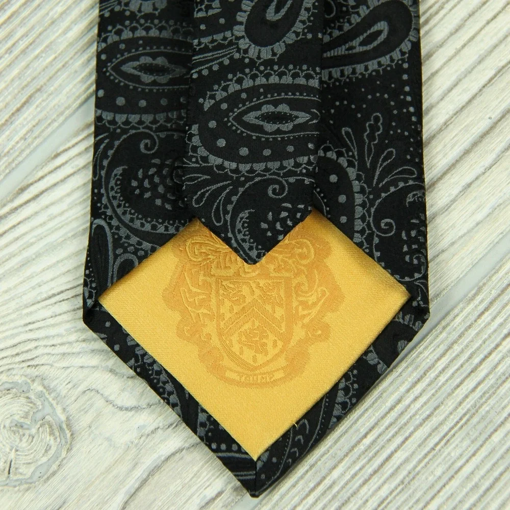 Donald J Trump Signature Collection Mens Neck Tie Black Silver Gold Paisley 60